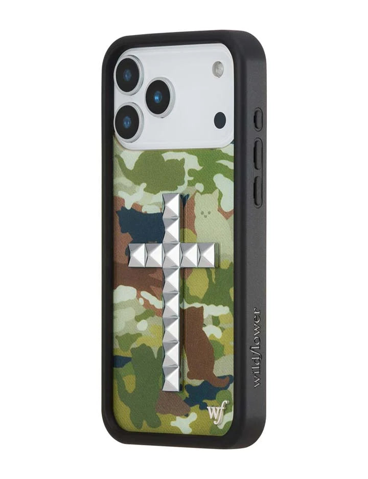 Stud Cross Cat Camo iPhone Case